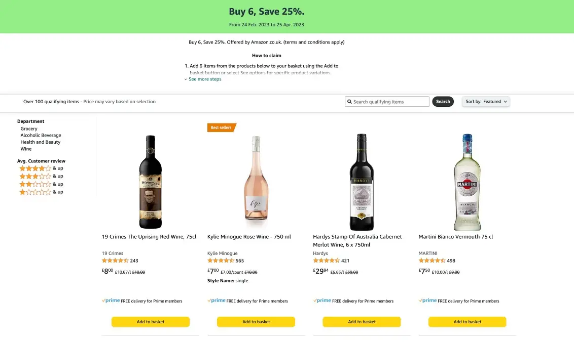 Amazon 25% off Wine