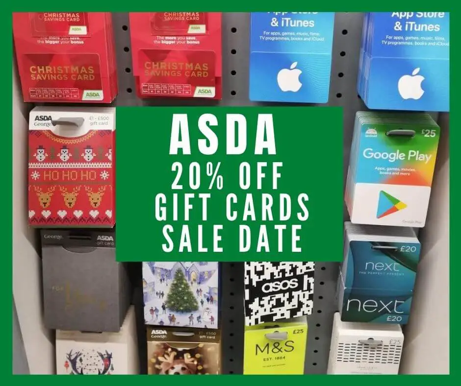 ASDA 20% off gift cards Date
