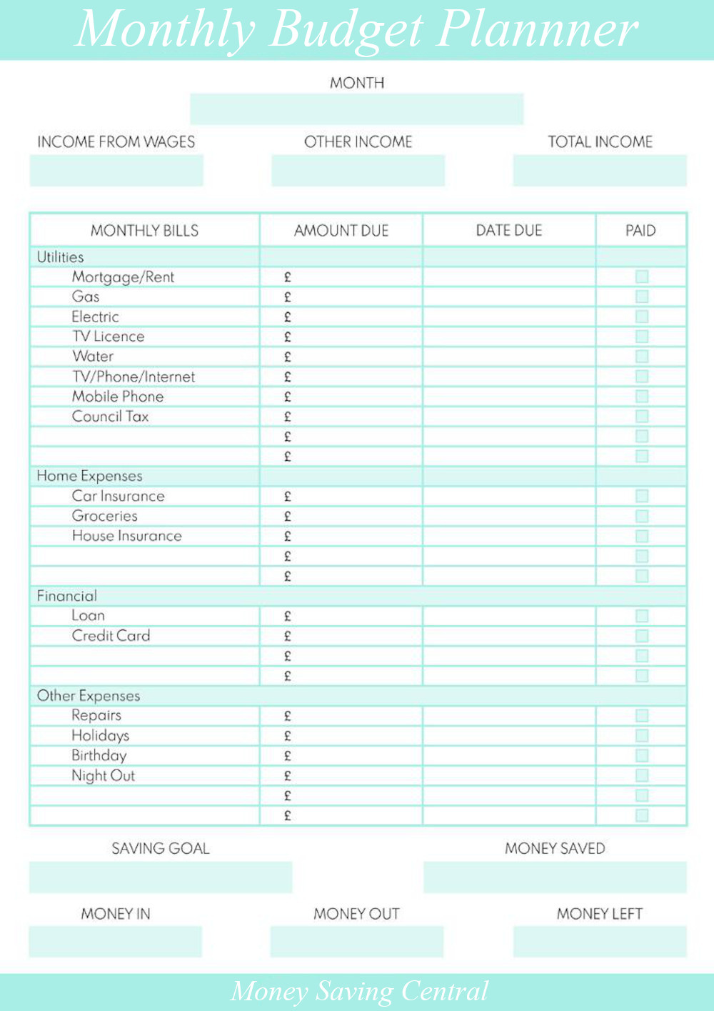 budget planner and monthly calendar