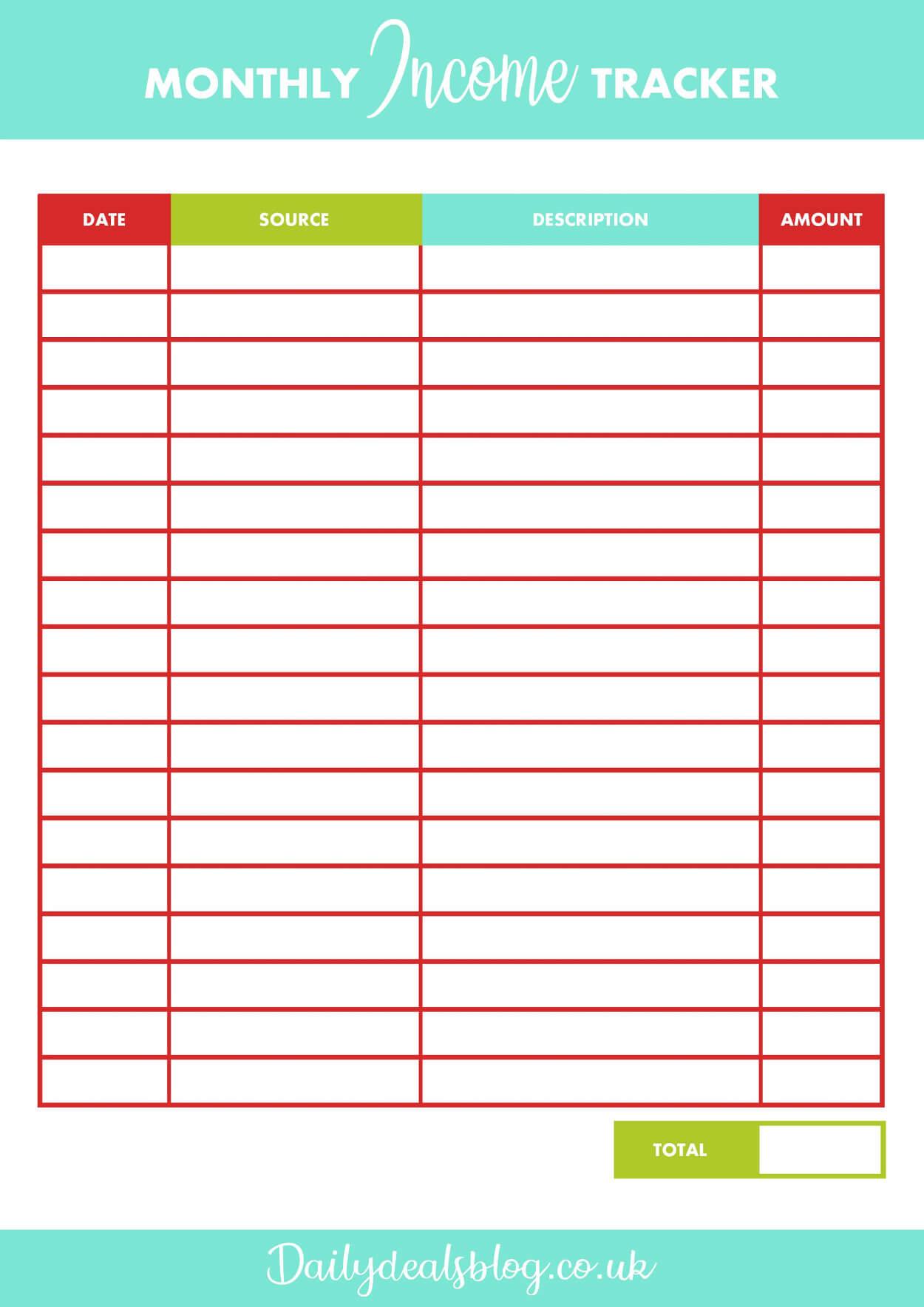 Monthly Income Tracker Free Printable Finances Template