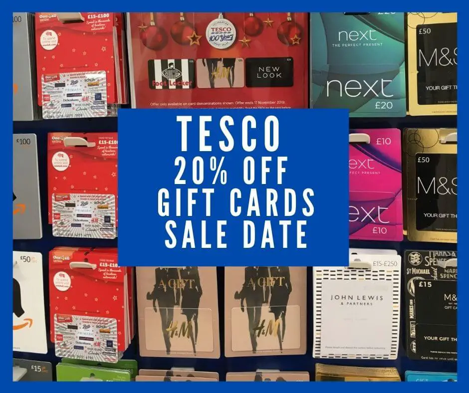 Tesco 20% off Gift Cards Date