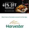 40% off Main Meals via the App @ Harvester