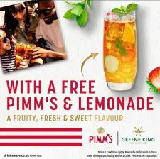 Free PIMM'S &amp; Lemonade with voucher @ Greene King Pubs