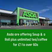 Asda Cafes £1Soup &amp; Roll Deal is back from Today until the end of February.