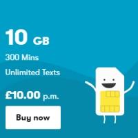 1 month rolling sim 10GB / 300 mins /ultd texts £10 @ iD Mobile