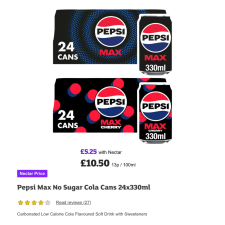 24 Packs of Pepsi Max (Regular or Cherry) £5.25 @ Sainsbury's