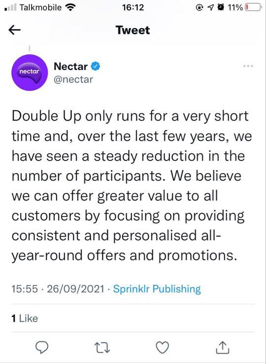 sainsburys nectar Double Up CANCELLED