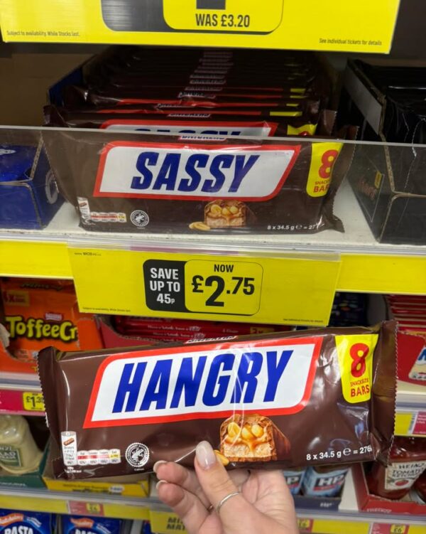 Snickers have funny slogans on the packs at Iceland. Anyone else get hangry? 😂
